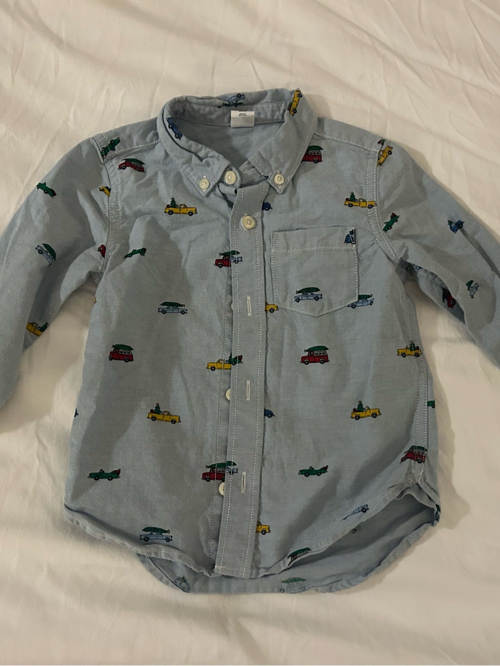 GAP Light Blue Button-Down Shirt with Tiny Car Print